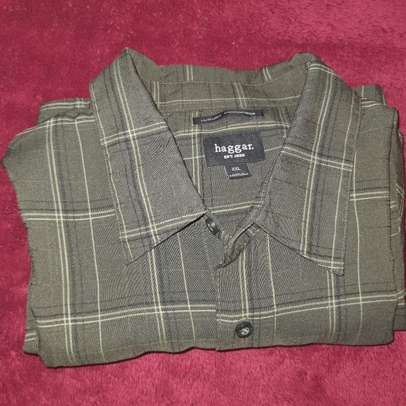 Men's Haggar Premium Luxury Microfiber Long Sleeve Shirt XXL Green Striped - Picture 8 of 9